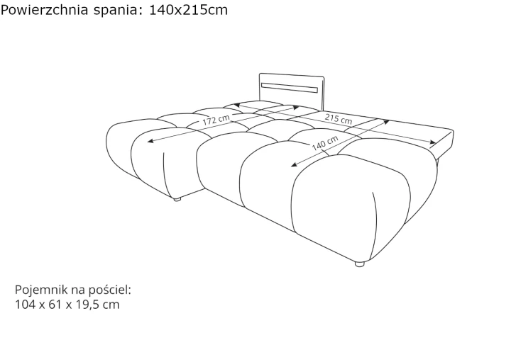Narożnik Nami z funkcją spania i pojemnikiem na pościel wymiary