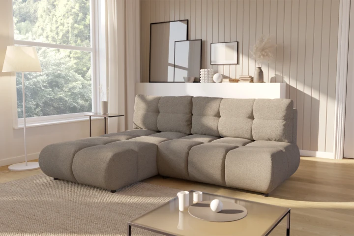 Narożnik Nami z funkcją spania i pojemnikiem na pościel Jasny Brąz