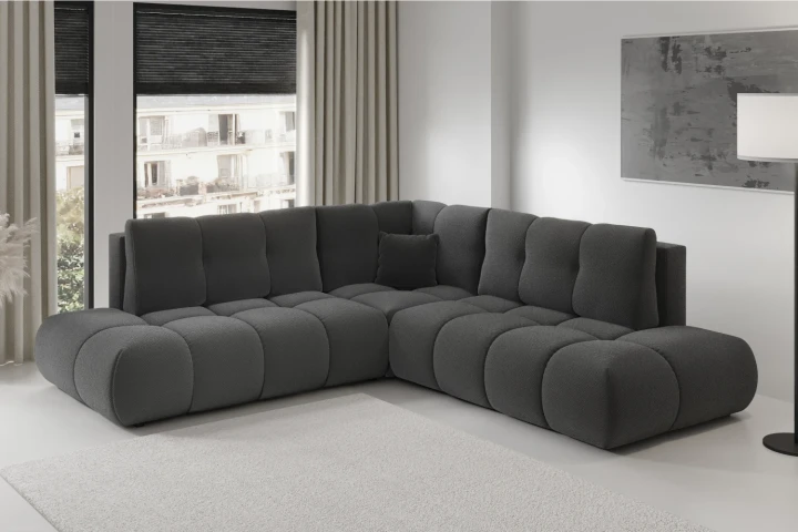 Narożnik z funkcją spania i pojemnikiem na pościel Mellow Grafitowy