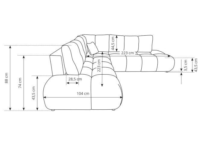 Narożnik z funkcją spania i pojemnikiem na pościel Mellow wymiary