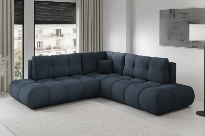 Narożnik z funkcją spania i pojemnikiem na pościel Mellow Granatowy