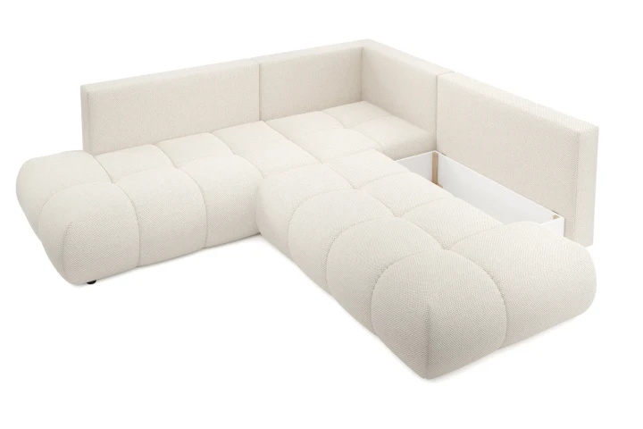 Narożnik z funkcją spania i pojemnikiem na pościel Mellow Beż Piaskowy