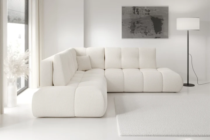 Narożnik z funkcją spania i pojemnikiem na pościel Mellow Beż Piaskowy