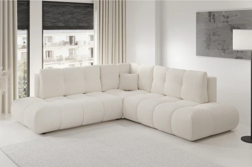 Narożnik z funkcją spania i pojemnikiem na pościel Mellow Beż Piaskowy