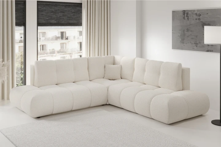 Narożnik z funkcją spania i pojemnikiem na pościel Mellow Beż Piaskowy