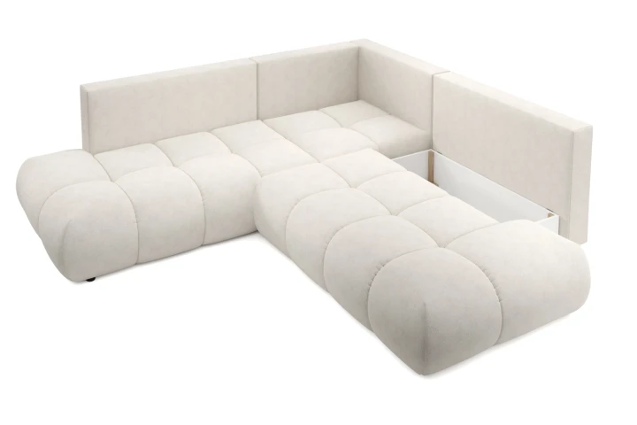 Narożnik z funkcją spania i pojemnikiem na pościel Mellow Jasny Beż