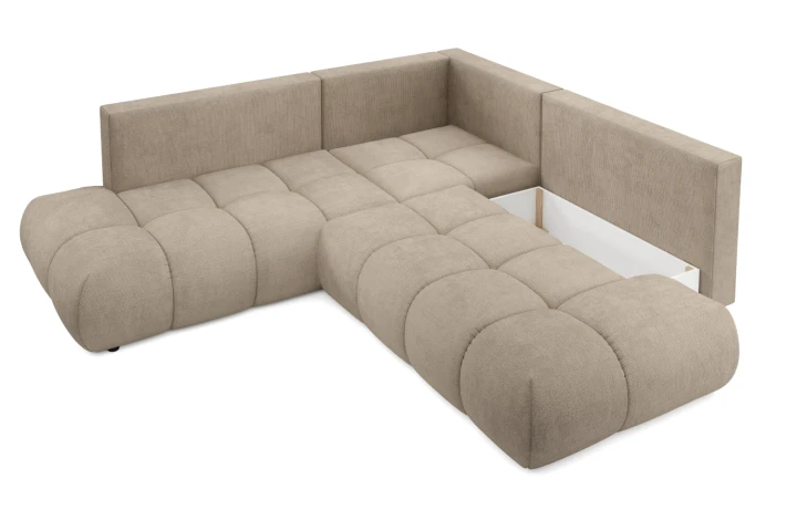 Narożnik z funkcją spania i pojemnikiem na pościel Mellow Jasny Brąz