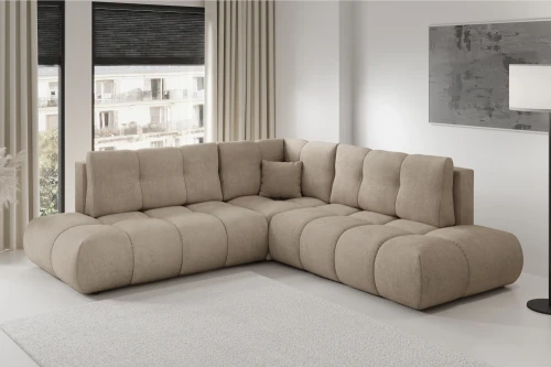 Narożnik z funkcją spania i pojemnikiem na pościel Mellow Jasny Brąz