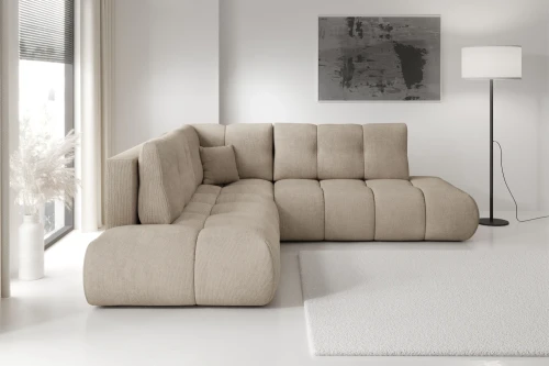 Narożnik z funkcją spania i pojemnikiem na pościel Mellow Jasny Brąz