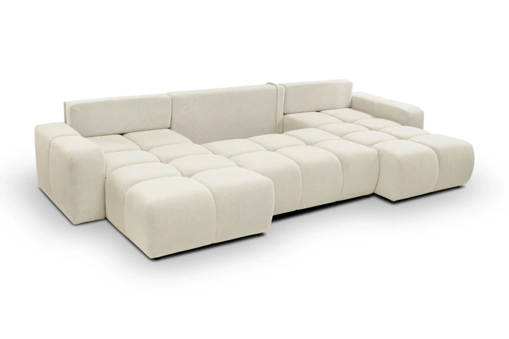 Narożnik U z funkcją spania i pojemnikiem na pościel Mellow Beżowy