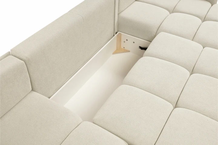 Narożnik U z funkcją spania i pojemnikiem na pościel Mellow Beżowy