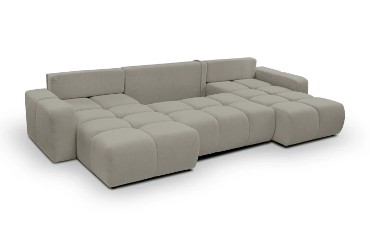 Narożnik U z funkcją spania i pojemnikiem na pościel Mellow Szary