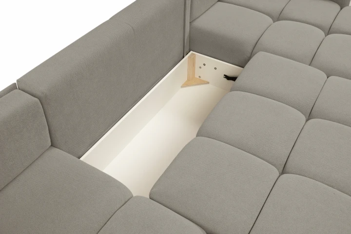 Narożnik U z funkcją spania i pojemnikiem na pościel Mellow Szary