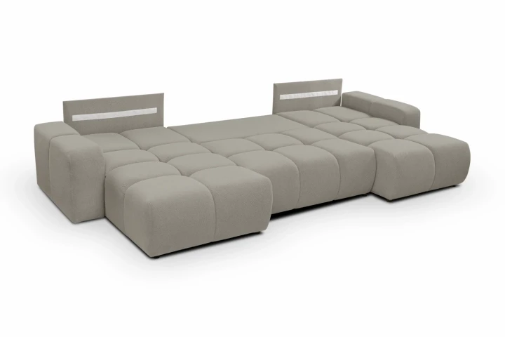 Narożnik U z funkcją spania i pojemnikiem na pościel Mellow Szary