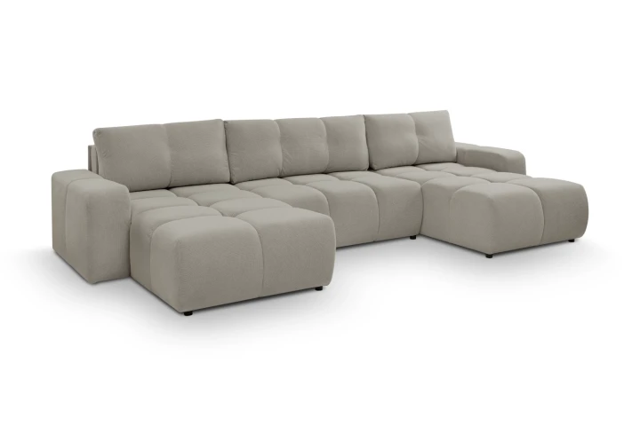 Narożnik U z funkcją spania i pojemnikiem na pościel Mellow Szary