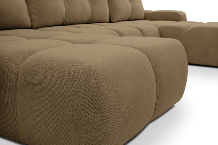 Narożnik U z funkcją spania i pojemnikiem na pościel Mellow Brązowy