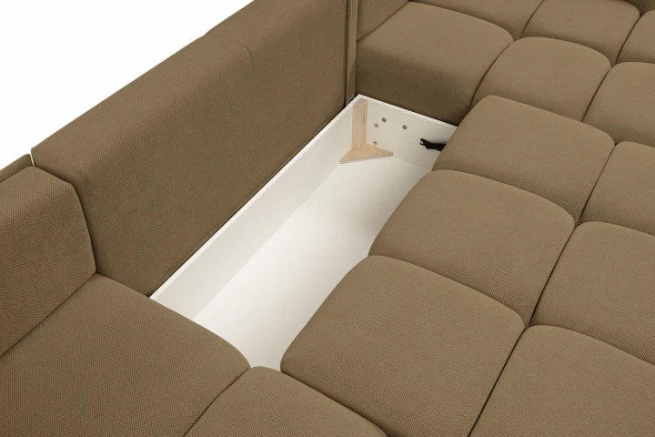Narożnik U z funkcją spania i pojemnikiem na pościel Mellow Brązowy