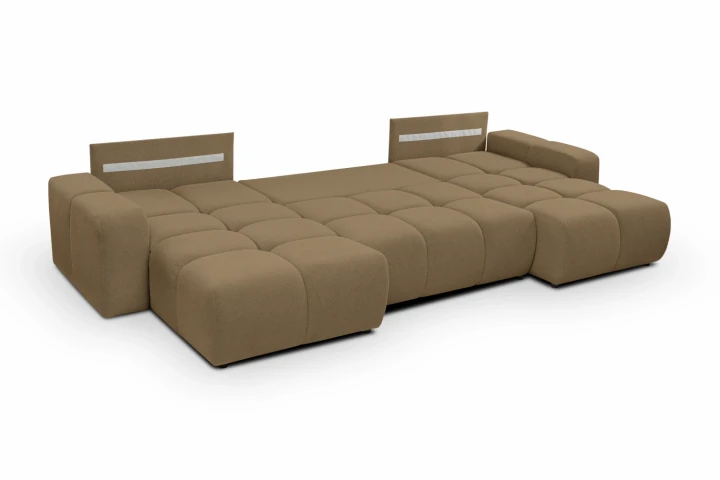 Narożnik U z funkcją spania i pojemnikiem na pościel Mellow Brązowy