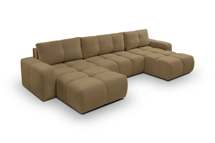 Narożnik U z funkcją spania i pojemnikiem na pościel Mellow Brązowy