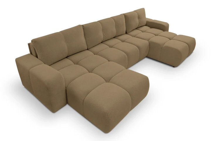 Narożnik U z funkcją spania i pojemnikiem na pościel Mellow Brązowy