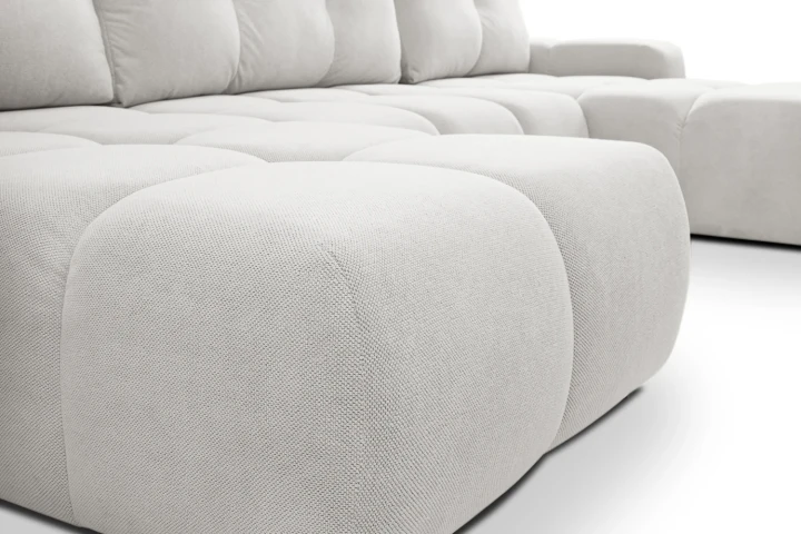 Narożnik U z funkcją spania i pojemnikiem na pościel Mellow Jasny Szary