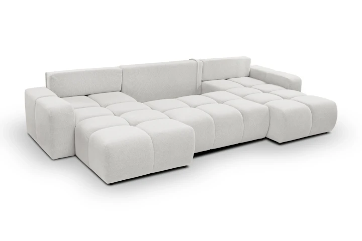 Narożnik U z funkcją spania i pojemnikiem na pościel Mellow Jasny Szary