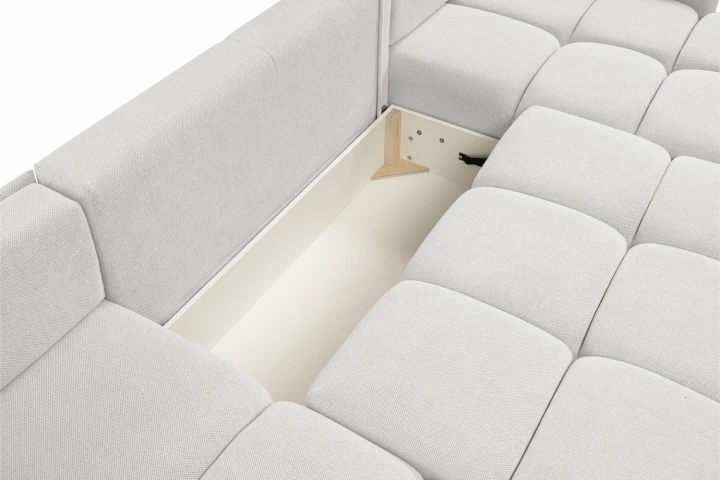 Narożnik U z funkcją spania i pojemnikiem na pościel Mellow Jasny Szary