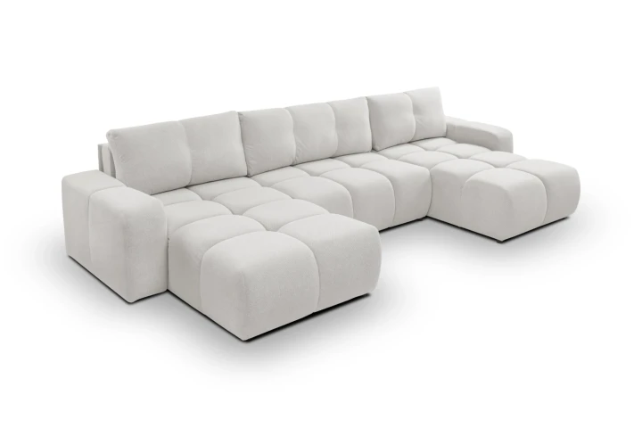 Narożnik U z funkcją spania i pojemnikiem na pościel Mellow Jasny Szary