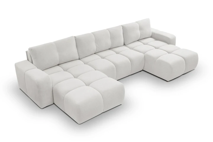 Narożnik U z funkcją spania i pojemnikiem na pościel Mellow Jasny Szary