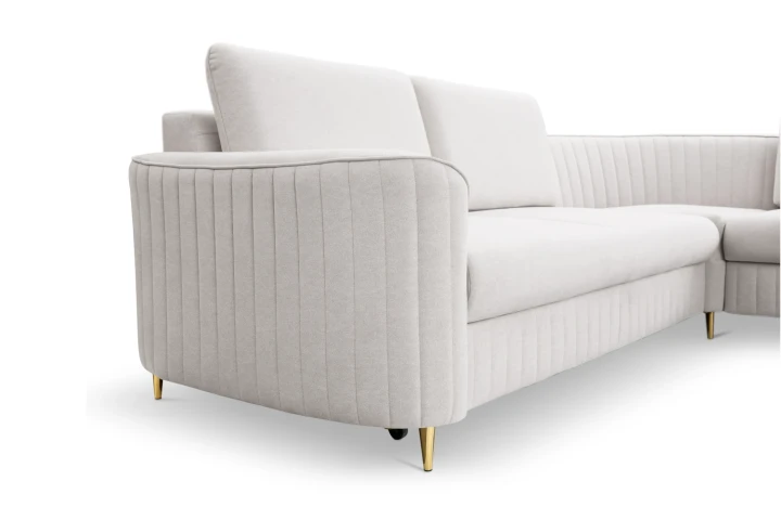 Narożnik L z funkcją spania i pojemnikiem na pościel Elara Kremowy