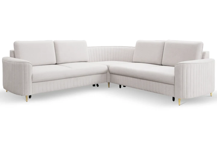 Narożnik L z funkcją spania i pojemnikiem na pościel Elara Kremowy