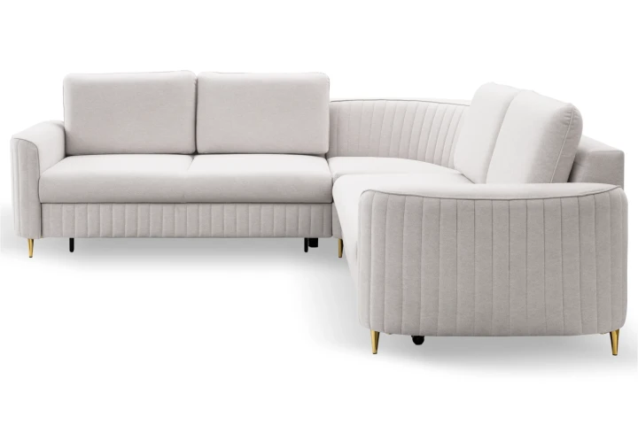 Narożnik L z funkcją spania i pojemnikiem na pościel Elara Kremowy Prawy