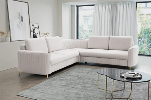 Narożnik L z funkcją spania i pojemnikiem na pościel Elara Kremowy