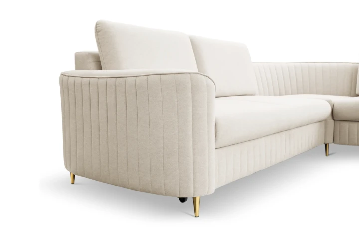 Narożnik L z funkcją spania i pojemnikiem na pościel Elara Beżowy