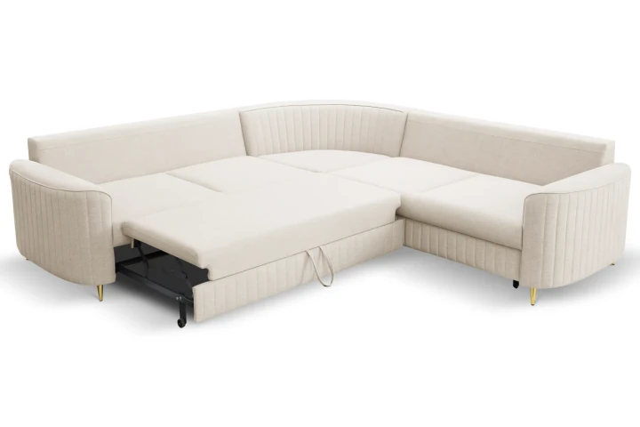 Narożnik L z funkcją spania i pojemnikiem na pościel Elara Beżowy