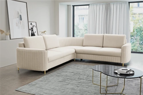 Narożnik L z funkcją spania i pojemnikiem na pościel Elara Beżowy