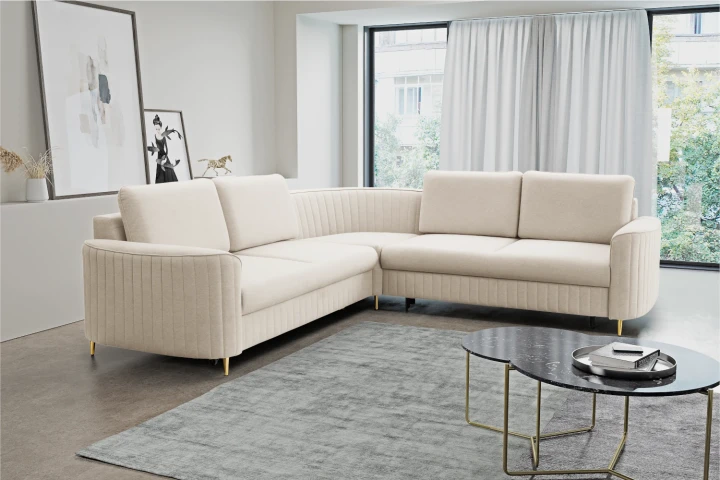 Narożnik L z funkcją spania i pojemnikiem na pościel Elara Beżowy