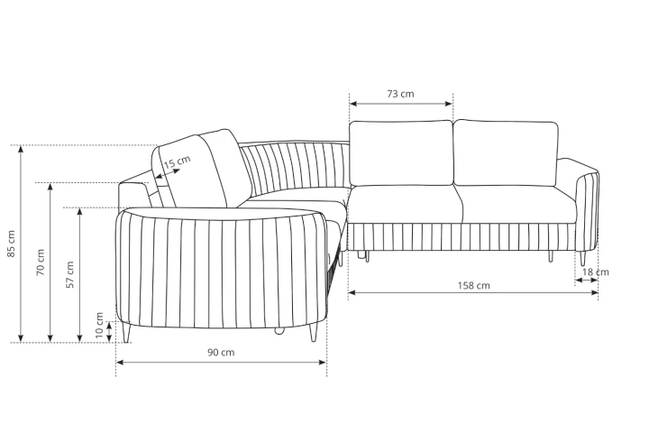 Narożnik L z funkcją spania i pojemnikiem na pościel Elara wymiary