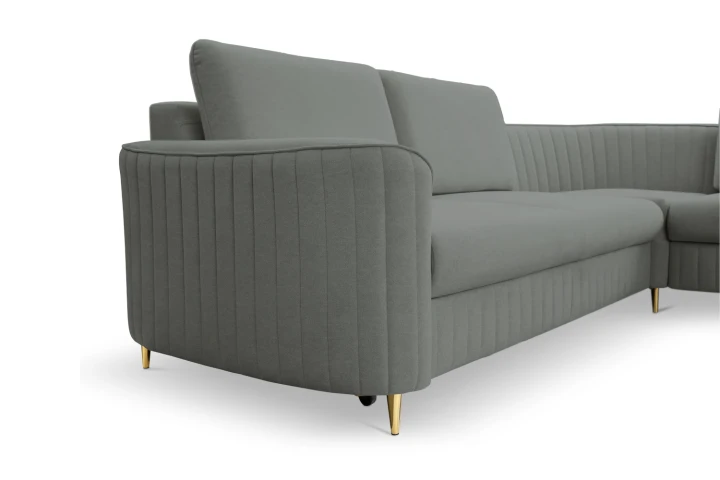 Narożnik L z funkcją spania i pojemnikiem na pościel Elara Szary