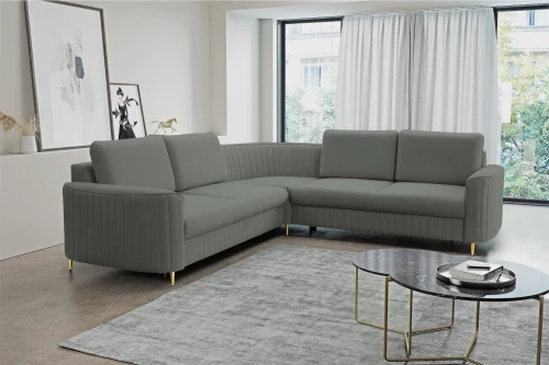 Narożnik L z funkcją spania i pojemnikiem na pościel Elara Szary