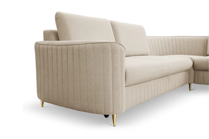 Narożnik L z funkcją spania i pojemnikiem na pościel Elara Ciemny Beż