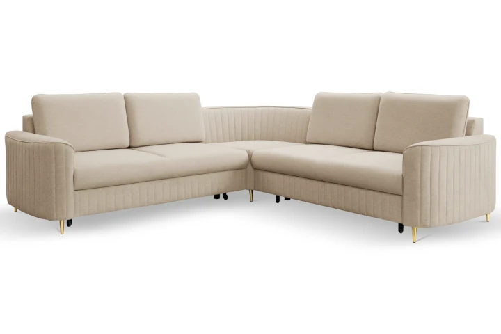 Narożnik L z funkcją spania i pojemnikiem na pościel Elara Ciemny Beż