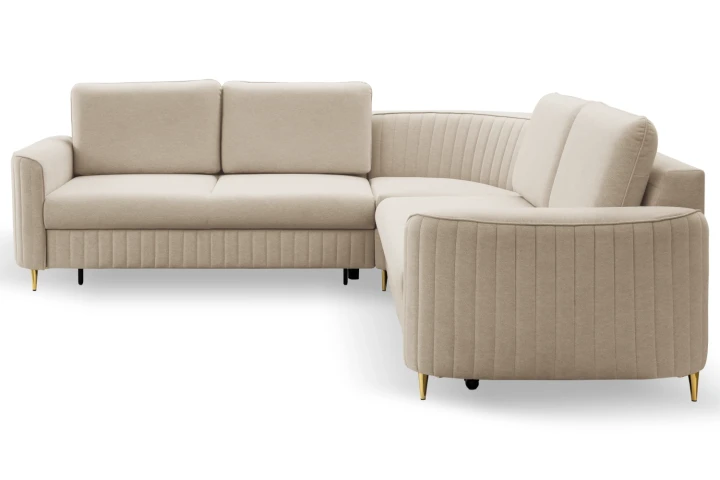 Narożnik L z funkcją spania i pojemnikiem na pościel Elara Ciemny Beż Prawy