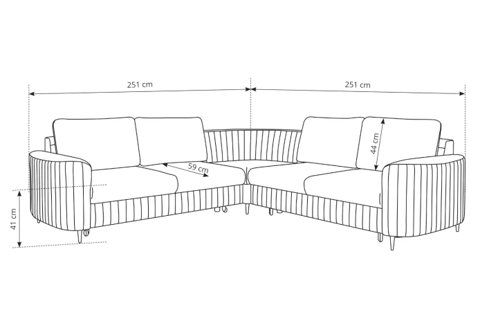 Narożnik L z funkcją spania i pojemnikiem na pościel Elara wymiary