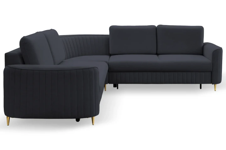 Narożnik L z funkcją spania i pojemnikiem na pościel Elara Ciemny Niebieski