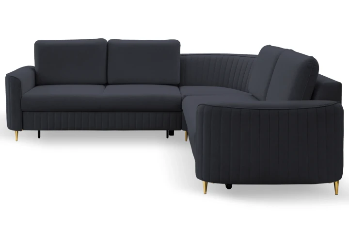 Narożnik L z funkcją spania i pojemnikiem na pościel Elara Ciemny Niebieski