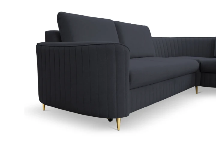 Narożnik L z funkcją spania i pojemnikiem na pościel Elara Ciemny Niebieski