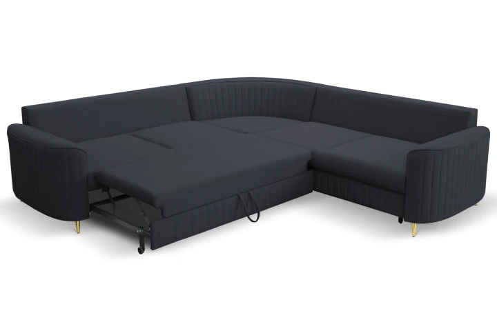 Narożnik L z funkcją spania i pojemnikiem na pościel Elara Ciemny Niebieski