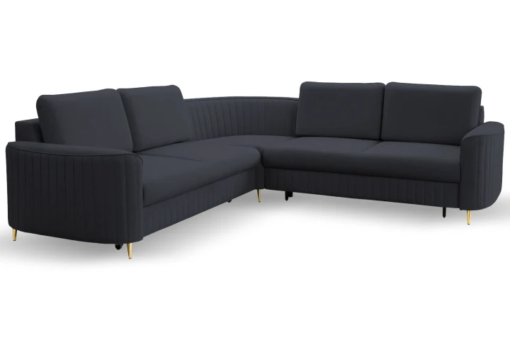 Narożnik L z funkcją spania i pojemnikiem na pościel Elara Ciemny Niebieski