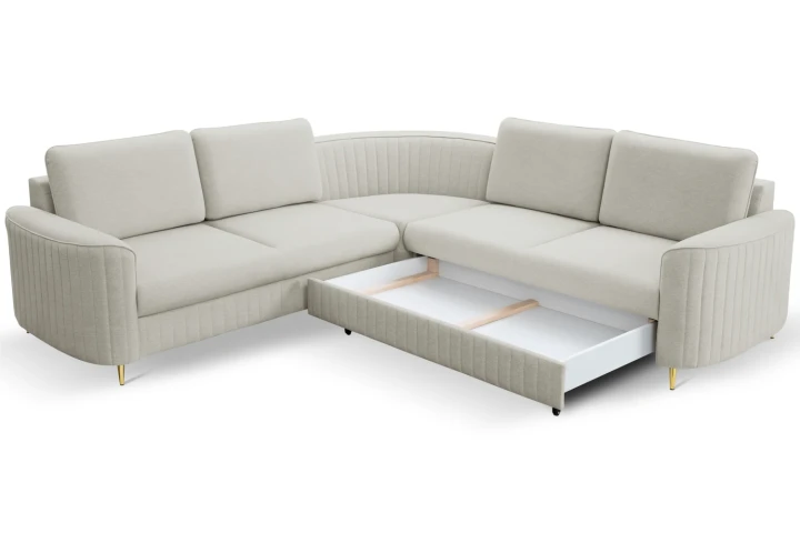 Narożnik L z funkcją spania i pojemnikiem na pościel Elara Jasny Szary